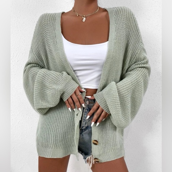 🌷3for$30🌷Mint drop shoulder cardigan - Picture 2 of 6